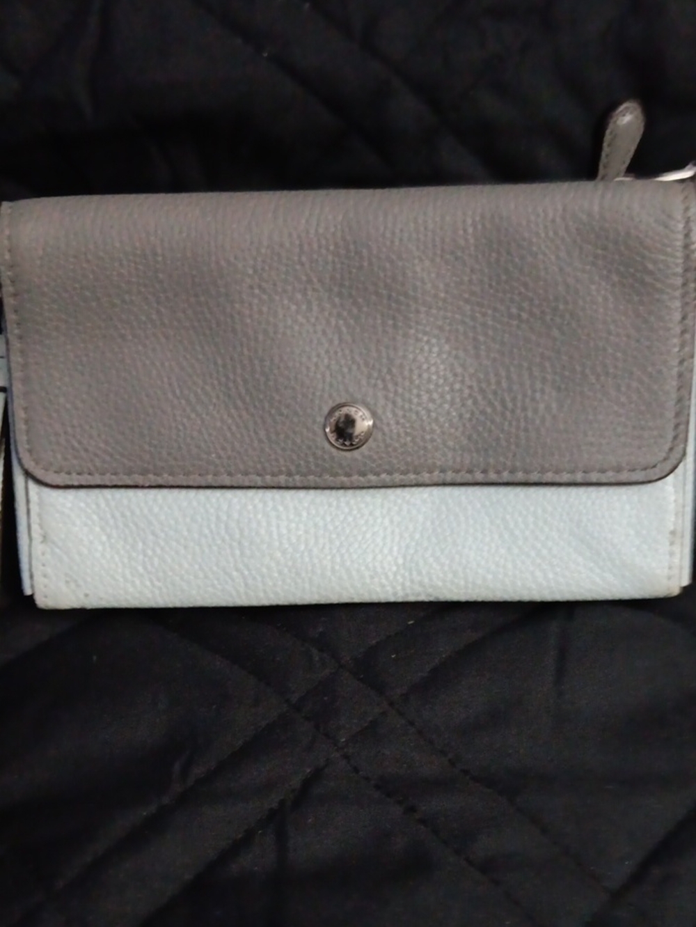 Two-Tone Gray and lite Blue Coach Women's Wallet with Snap Closure